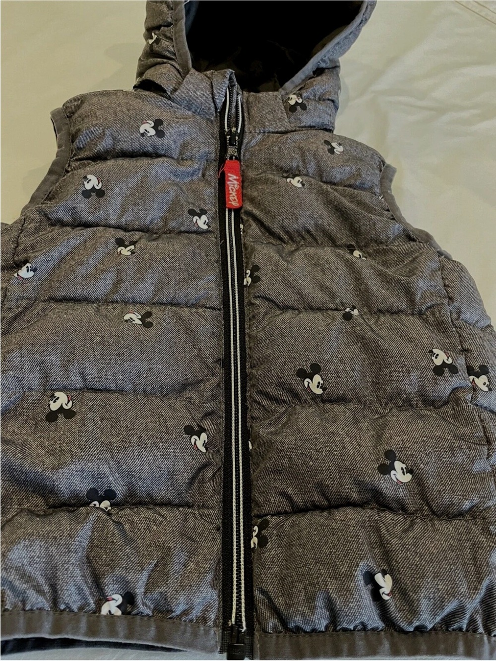 Disney Grey Mickey Mouse Puffer Vest with Hood